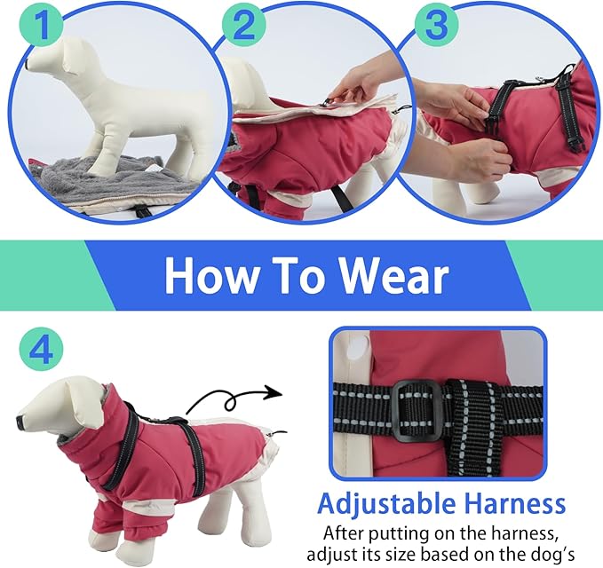 MIGOHI Dog Coat with Harness Built in, 2-in-1 Thermal Water-Resistant Dog Jacket, Windproof Reflective Snowsuit for Extra Large Dogs with High Collar, German Shepherd, Pink, 3XL