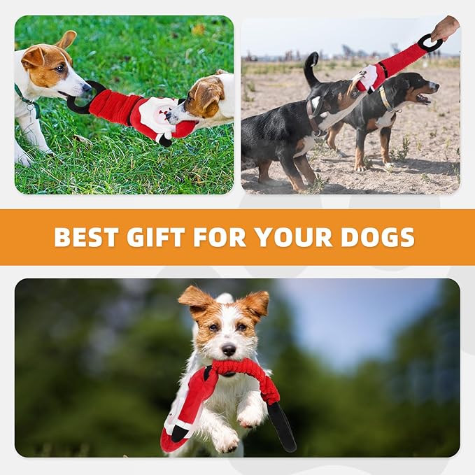 KOOLTAIL Christmas Dog Toys, Tough Plush Dog Chew & Squeaky Toys with Crinkle Paper, Interactive Training & Tug of War Puppy Teething Toy for Indoor Outdoor Play for Small Medium Large Dogs, Santa