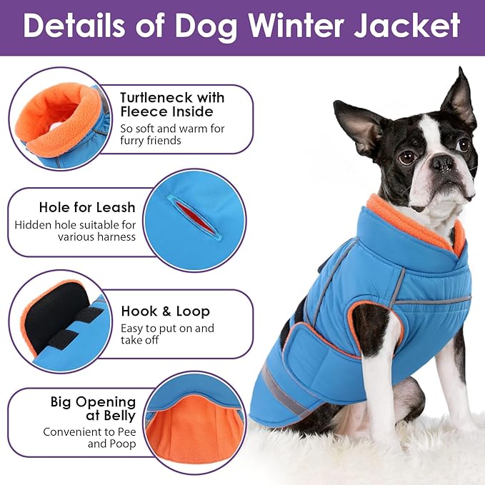 SUNFURA Dog Coat, XXL Dog Winter Jacket, Warm Snow Jacket for Extra Large Dogs, Thick Fleece Sweater Coats for Weimaraner, Labrador, Golden Retriever, Turquoise XX-Large