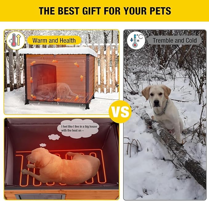 Aivituvin Heated Dog House Outdoor 43.3" Insulated Dog Kennel with Electric Heating Pad Keep Warm in Winter, Strong Iron Frame Pet Shelter,Weather-Resistant