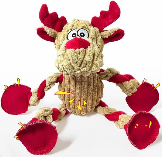 Christmas Dog Toys Tough Chew Toys for Large Dogs, Stuffed Reindeer Dog Toy with 5 Squeakers & Crinkle Paper, Squeaky Interactive Plush Toy to Keep Them Busy, Dog Gifts for Small Medium Large Dogs