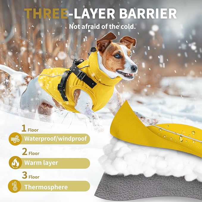 Dog Winter Coat Reflective Water-Resistant Jacket, Fleece Lined Windproof Puppy Coat with Back Zipper & D-Ring, Cold Weather Dog Coats for Small Medium Large Dogs (M, Orange)
