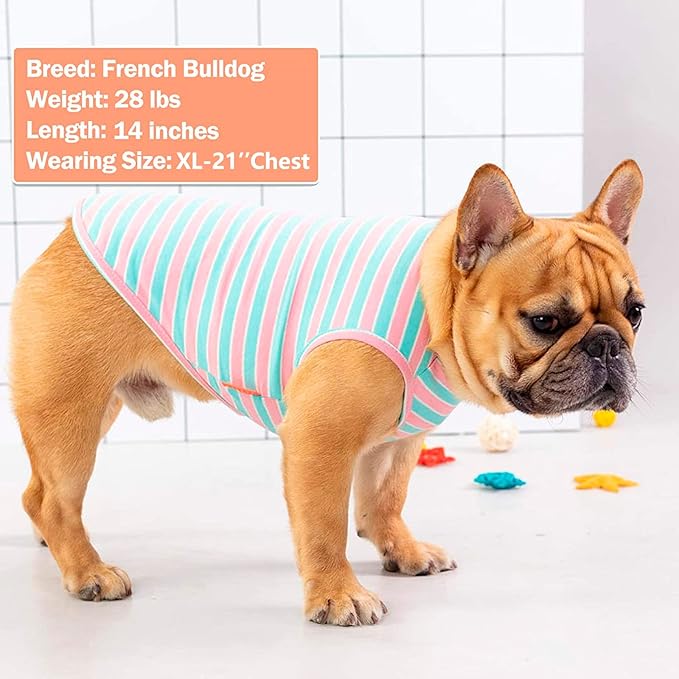 KYEESE 2Pack Dog Shirts Striped T Shirt for Medium Dogs Boy Lightweight Sleeveless Vest Cotton Tank Top Clothes, XX-Large,Pink+Striped