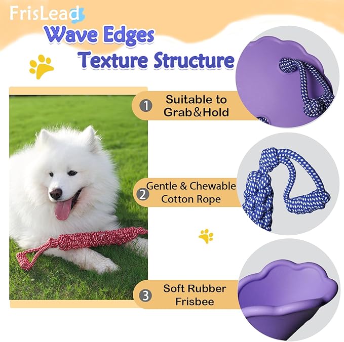 2-in-1 Dog Tug of War Rope and Frisbee, Dog Toy,Tough Rope Toy, Flying Disc, Tug Toy for Outdoor and Indoor Play (Iris Blue)