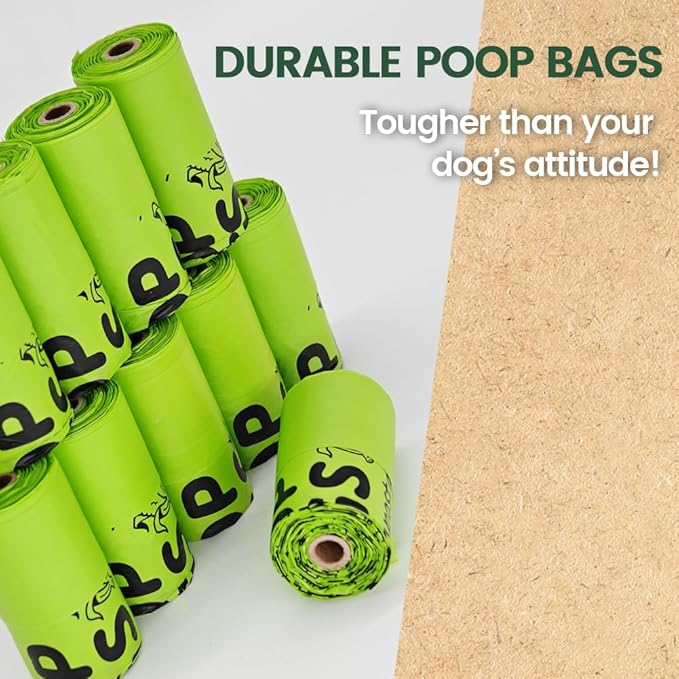 Ley's Compostable Dog Poop Bags, Plant-Based Biodegradable Doggie Waste Bags with Easy Tie Handles, Unscented, Vegetable-Based, Dog Bags Refill Rolls