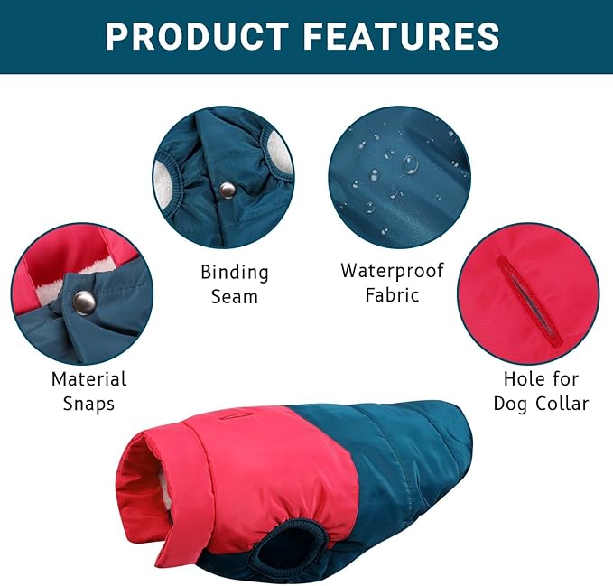 ASENKU Dog Winter Coat - Waterproof Windproof Dog Jacket, Warm Snowproof Doggie Puffer Vest for Cold Weather, Lightweight Snow Coats for Small Medium Large Dogs (Red&Navy, L)