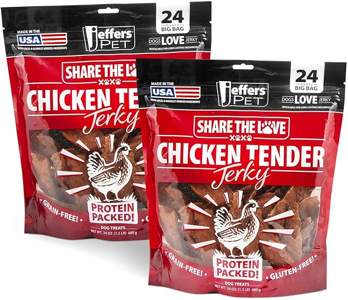 Jeffers Chicken Jerky Dog Treats, 24 oz Bag – Limited Ingredient, Healthy Training Snack, Grain Free, High Protein, 100% Real Chicken, Natural Made in USA, Perfect for Halloween & Christmas - 2 Pack