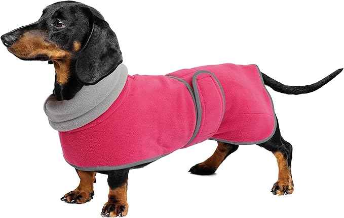 Geyecete Dachshund Sweaters, Perfect Dachshund Winter Coat with Padded Fleece Lining and High Collar, Dogs Snowsuit with Adjustable Bands - Pink - L