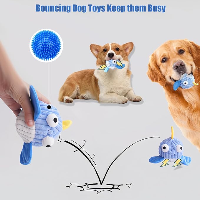 Squeak Dog Toys for Aggressive Chewers, No Stuffing Squeak Dog Chew Toys for Aggressive Chewers, Interactive Dog Toy Ball with Crinkle Paper for Medium Dogs, Large & Small Breeds (F-Whale+Fish)