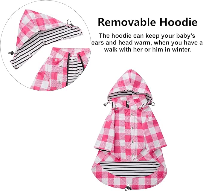 Dog rain Coat Waterproof Raincoat Puppy Jacket with Legs Buttons Zipper Hood Drawstring Fit for Yorkie Terrier Schnauzer Poodle Border Collie Labrador Golden Retriever 8lbs to 80lbs Pink XL