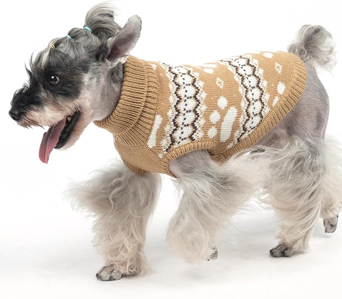 KOOLTAIL Cable Knit Dog Sweater Turtleneck, Cold Weather Pullover Classic Knitwear, Cute Paws Pattern Thick Warm Winter Pet Clothes, Dog Christmas Sweater for Small Medium Large Dogs Cats, Khaki M