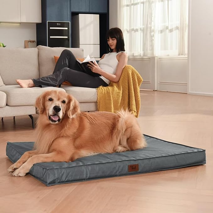 Outdoor Orthopedic Dog Bed, Waterproof Dog Bed for Large Dogs 36x27 Inch, Egg Crate Foam Pet Mat with Washable Removable Oxford Cooling Cover, Grey