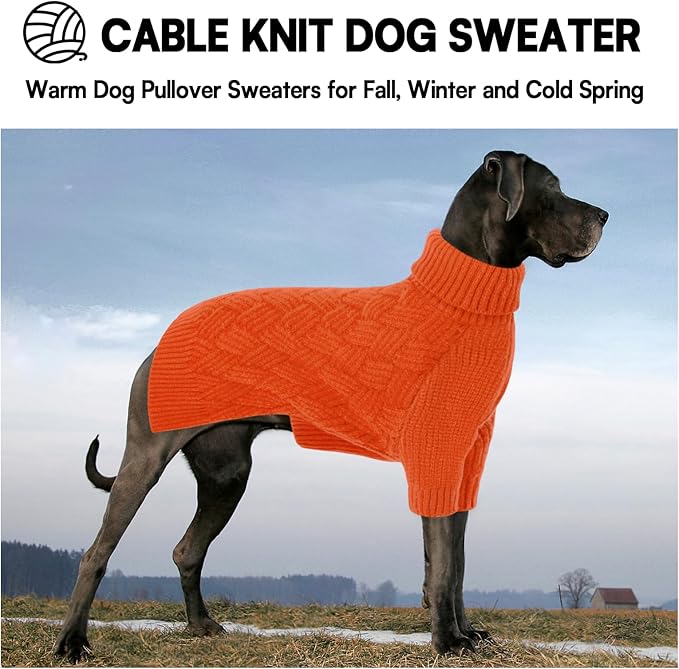 KOESON Dog Sweater Large, Warm Halloween Dog Sweaters for Large Sized Dogs, Cable Knit Sweater for French Bulldog, Pug, Corgi, Boston Terrier, Easy On Winter and Fall Sweaters for Dogs, Orange, L