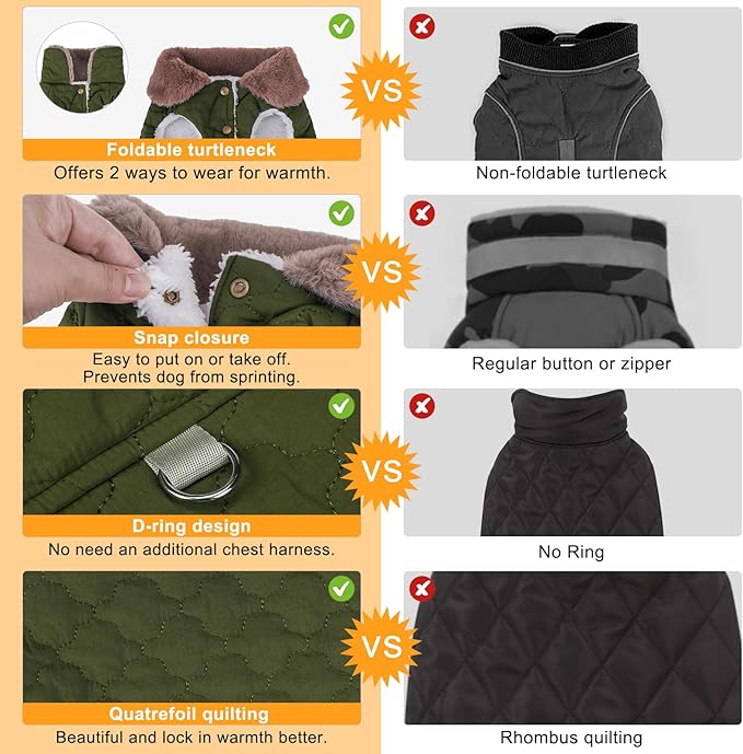 BEAUTYZOO Winter Dog Coat with Harness Built in, Warm Dog Puffer Jacket Vest Padded Fleece Cold Weather Coats Windproof Waterproof Snow Jackets Clothes for Small Medium Puppy, Green L