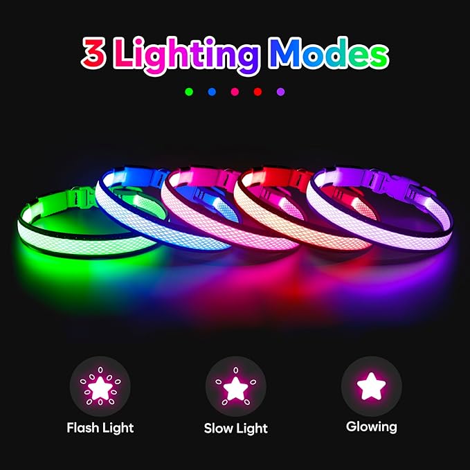 Flashseen LED Dog Collar, USB Rechargeable Light Up Dog Collar Lights, Adjustable Comfortable Soft Mesh Safety Pet Collar for Small, Medium, Large Dogs (Purple, Small)