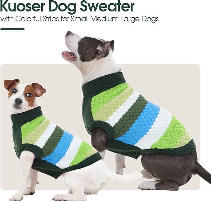 Kuoser Dog Sweater, Warm Dog Sweaters for Small Dogs Pet Christmas Clothing, Classic Cable Knitwear Cold Weather Thermal Pullover for Pug Dachshund Yorkie, Soft Puppy Turtleneck Sweatshirt, Green S