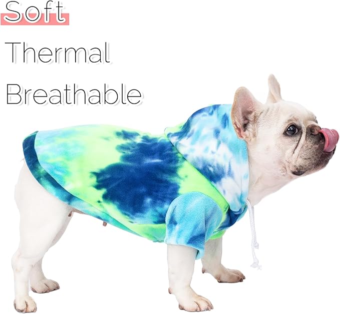 Dog Hoodie Tie Dye Dog Sweatshirt Chic Winter Clothes Ultra-Soft Warm Sweaters for Small Medium Dogs Fashion Pet Clothes for Dogs (Blue/Yellow/Green, M (Back: 12.99",Chest: 17.71", Neck: 14.96"))