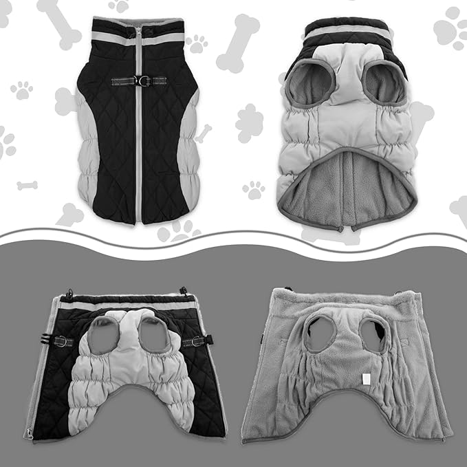 Lelepet Dog Coat Warm Dog Winter Coat Waterproof Dogs Jacket with Harness Built in Reflective Pet Fleece Vest Zip-Up Cold Weather Coats for Large Dogs Turtleneck & Windproof Coats Pitbull Black 2XL