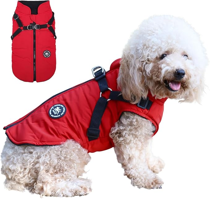 Norbi Dog Coat - Winter Jacket with Built-in Harness, Adjustable for Small to Large Dogs, Warm Coat for Cold Weather