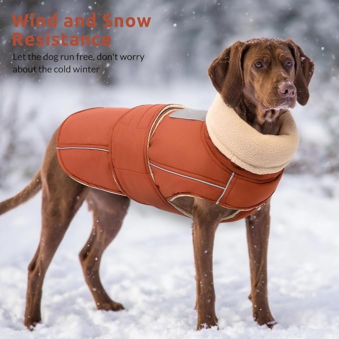 ASENKU Warm Dog Coat, Waterproof Dog Jackets for Large Dogs with Reflective Fleece Vest Turtleneck with Button,Windproof Cold Weather Coats for Small Medium Large Dogs, Red Brown, 4XL