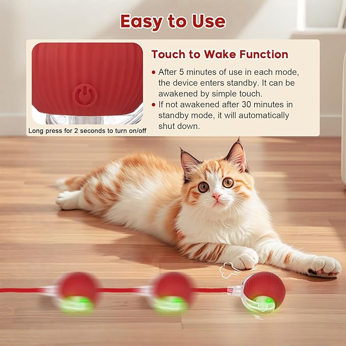 Interactive Dog & Cat Toy, Electric Automatic Rolling Moving Toys, Self Activated Play Smart Rolling Ball for Dogs & Cats, Chase Teaser Pet Ball for Bored Indoor Cats & Dogs