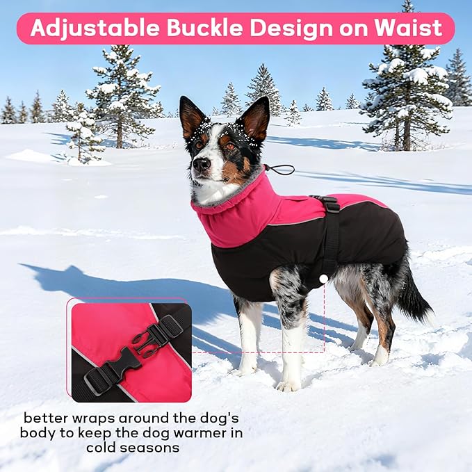 IDOMIK Dog Winter Coat, Reflective Waterproof Dog Jacket for Cold Weather, Warm Pet Coats for Small Medium Large Dogs, High Collar Doggy Fleece Snow Jacket, Winter Vest with Adjustable Buckle,S