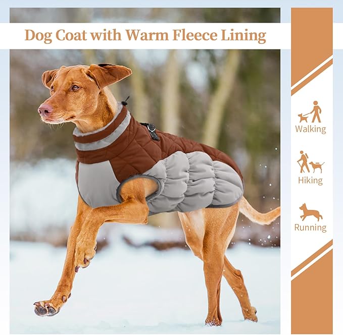Dog Jackets for Large Dogs, Large Dog Winter Coat, Pet Cold Weather Coats, XXXL Pet Jacket with D-Ring, Waterproof Coat with Back Zipper,Snowsuit Labrador German Shepherd Doberman,Brown,XXXL