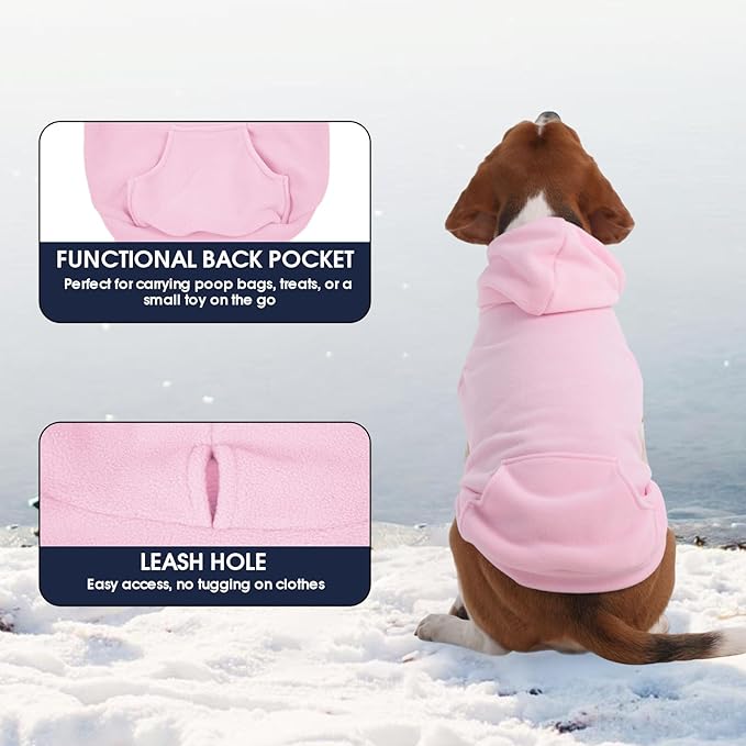 IECOii XL Dog Sweater & Pullover Hoodie for Large Dogs, Warm Fleece Layer with Hood for Cold Weather, Boys & Girls, Pink, Size XL