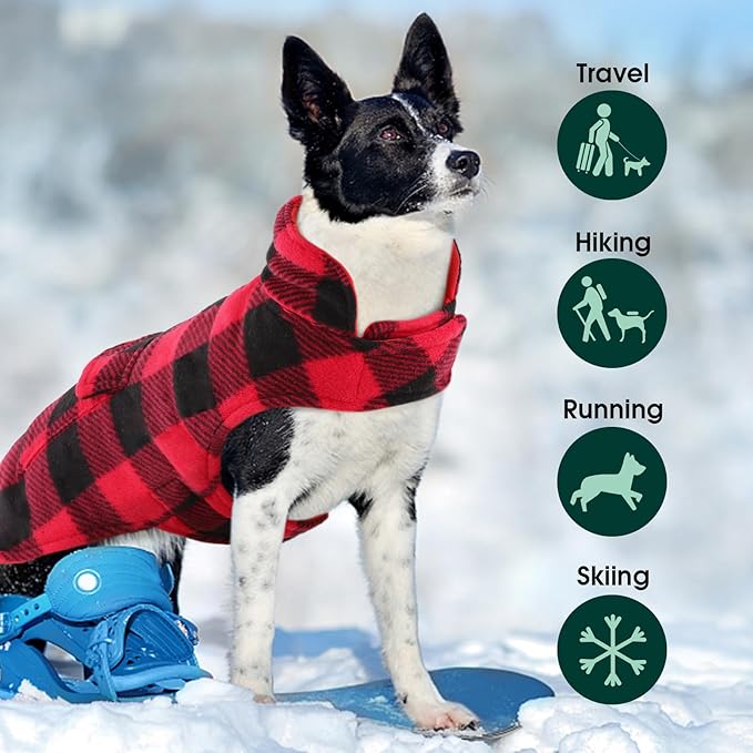 Kuoser Dog Winter Coat, Windproof Dog Fleece Jacket British Style Plaid Cold Weather Doggie Vest Coats, Reversible Cozy Warm Pet Clothes Apparel for Extra Large Size Dogs XXL
