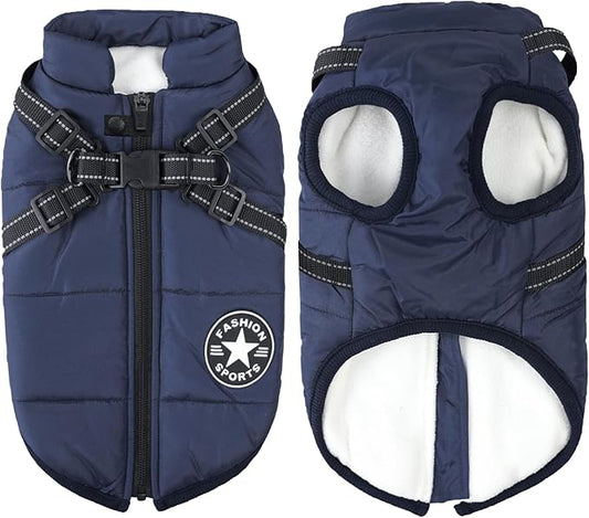 Aiboria Dog Jackets for Winter Windproof Waterproof 2 in 1 Outfit Cold Weather Coat Dog Vest Harness Puppy Winter Warm Jacket Large Blue 4XL