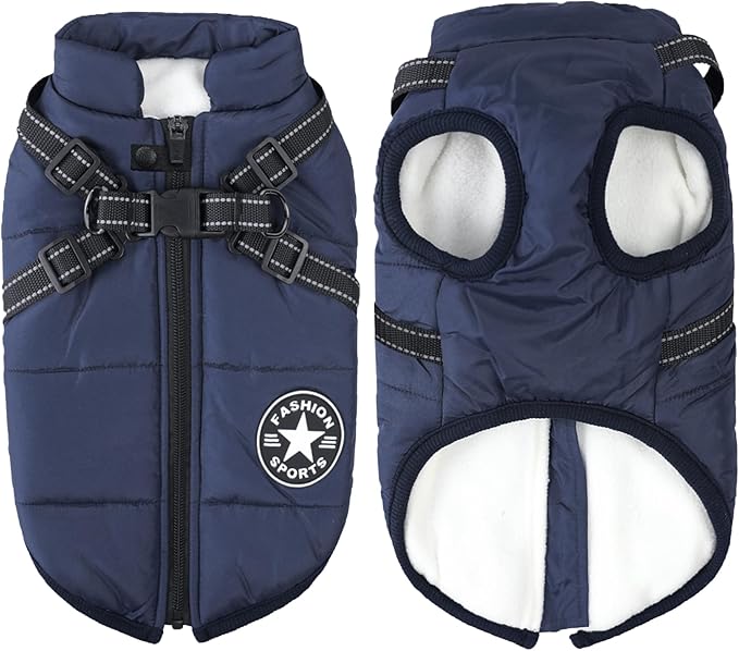 Aiboria Dog Jackets for Winter Windproof Waterproof 2 in 1 Outfit Cold Weather Coat Dog Vest Harness Puppy Winter Warm Jacket Small Blue L