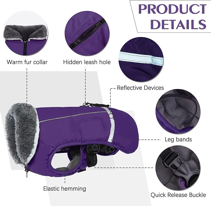 QBLEEV Dog Winter Coat, Warm Dog Coat Reflective Jacket, Turtleneck Waterproof Pet Clothes for Cold Weather Thicken Fleece Pet Snowsuit Christmas Vest Apparel for Small Medium Large Dogs L