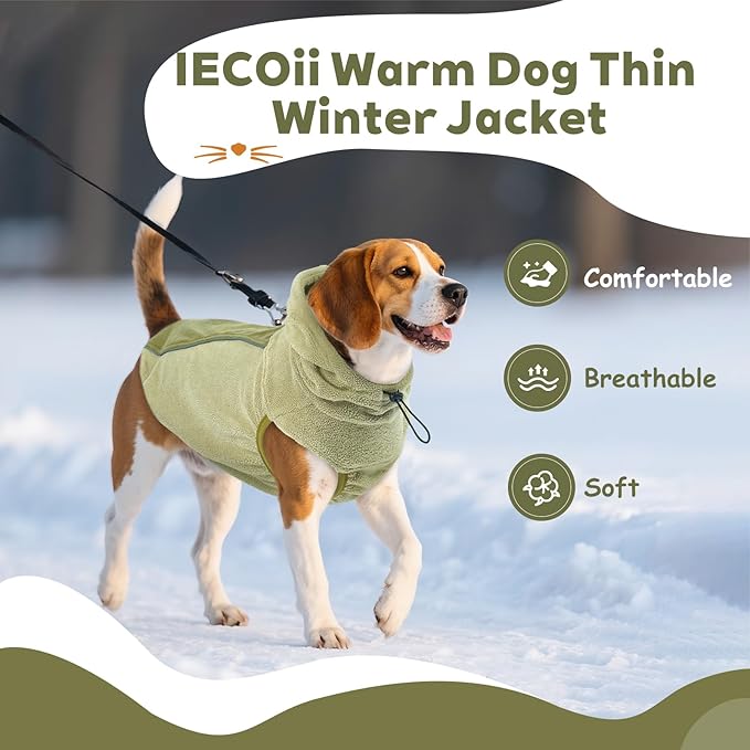 IECOii Small Dog Sweater, Turtleneck Dog Sweatshirt Stretchy Pullover Fleece Sweater for Fall Winter, Reflective Pullover Dogs Hoodie for Small Dogs Girl Boy, Boston Terrier, French Bulldog, Green, M