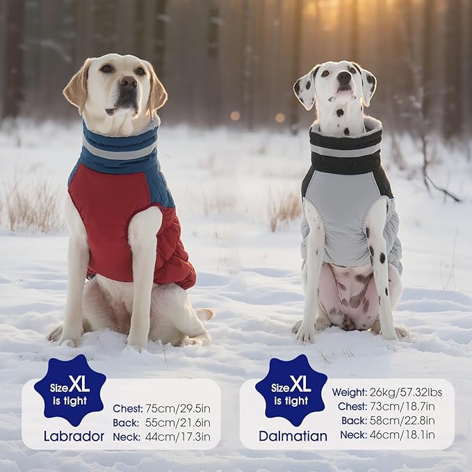 FUAMEY Dog Coat for Large Dogs,Waterproof Dog Winter Jacket with Harness Built in Puppy Cold Weather Coats Reflective Pet Vest with Zipper Warm Fleece Dogs Snowsuit Windproof Dark Blue L