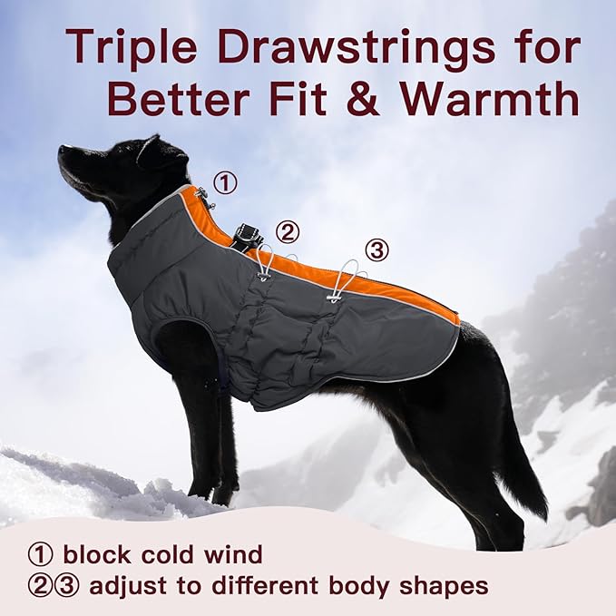 Small Dog Coat - Winter Jacket, Warm Zip Up Snowsuit, Reflective, Water-Resistant, Orange-Gray for Small Dogs, Yorkie, Toy Poodle