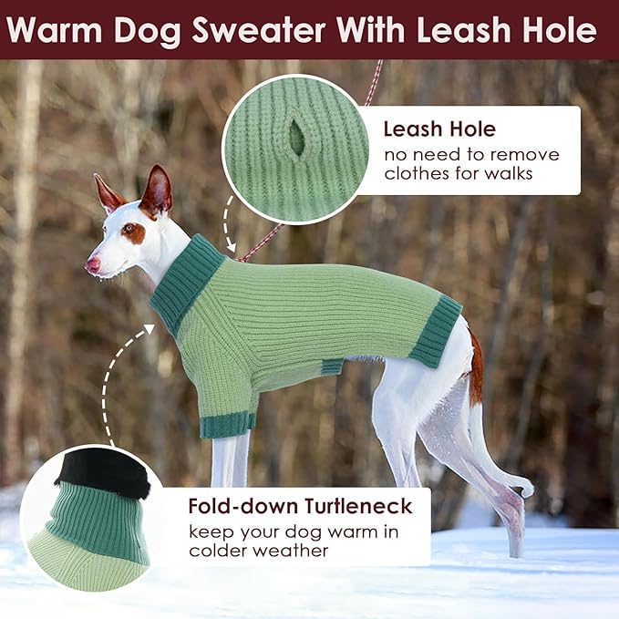 Extra Large Dog Sweater, Sleeve Turtleneck Sweater with Harness Hole, Christmas Pullover Sweaters for Dogs Boy Girl, Winter Dog Jumper for Rottweiler, Alaskan, Great Dane, Green 4XL