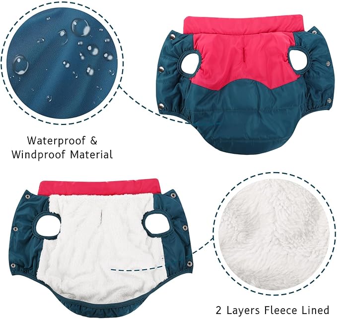 ASENKU Dog Winter Coat - Waterproof Windproof Dog Jacket, Warm Snowproof Doggie Puffer Vest for Cold Weather, Lightweight Snow Coats for Small Medium Large Dogs (Red&Navy, XXXL)