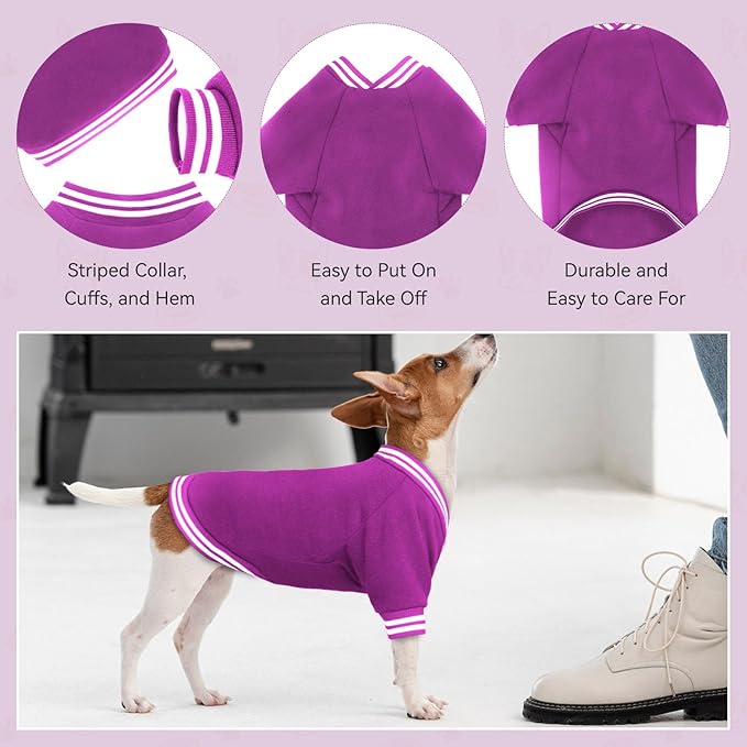 Dog Sweater Brushed Fleece Pet Clothes Baseball Jacket Soft Warm Pet Sweater Dog Sweaters for Small/Medium Dogs Boy Girl(Purple-S/M)
