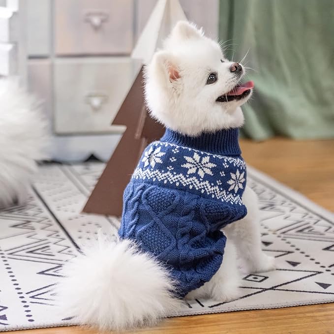 Warm Winter Dog Sweater - Cold Weather Pet Clothes for Small Medium Large Dogs Indoor Outdoor, Soft Classic Knit Puppy Apparel, Blue, ML