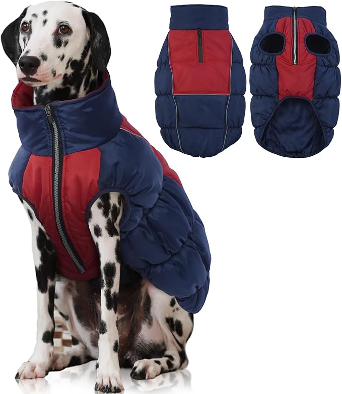 IECOii XL Dog Coat - Winter Waterproof, Extra Warm XLarge Dog Coat with Reflective Fleece Vest, Snowsuit with Zipper Closure, Turtleneck with Harness Hole