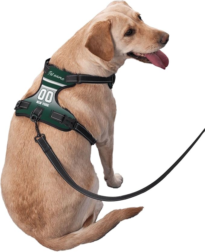 Custom New York Dog Harness with Reflective Stripes Personalized Name and Number Dog Vest Harness with Pet Traction Rope for Small Medium Large Dog