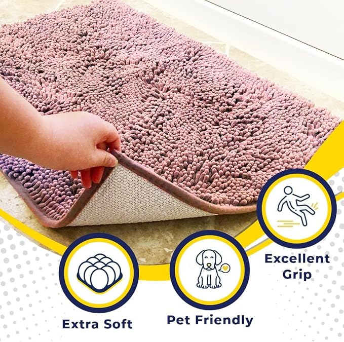 Muddy Mat® Original Dog Door Mat for Muddy Paws, Super Absorbent Microfiber, Non-Slip Washable Pet Rug, Quick Dry Chenille Entryway Carpet, Machine Washable Indoor Outdoor mat, Pink 19"x30"