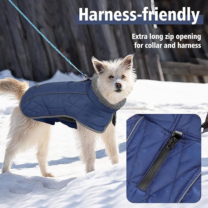 Fragralley Dog Coat Large, Waterproof Dog Jacket with Warm Fleece Lining, Adjustable Reflective Dogs Winter Coat, Turtleneck Pet Coats for Cold Weather (Blue XXL)