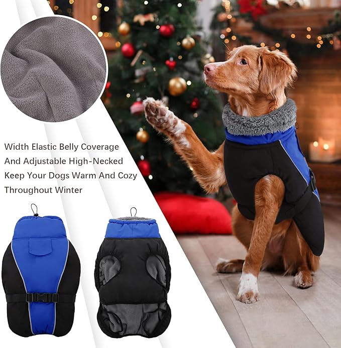 IDOMIK Dog Winter Coat, Reflective Waterproof Dog Jacket for Cold Weather, Warm Pet Coats for Small Medium Large Dogs, High Collar Doggy Fleece Snow Jacket, Winter Vest with Adjustable Buckle,3XL