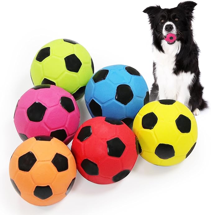 2.6'' Latex Squeaky Dog Soccer Ball Toys - Football for Small to Large Dogs, Vibrant Colors - 6 Pcs/Set