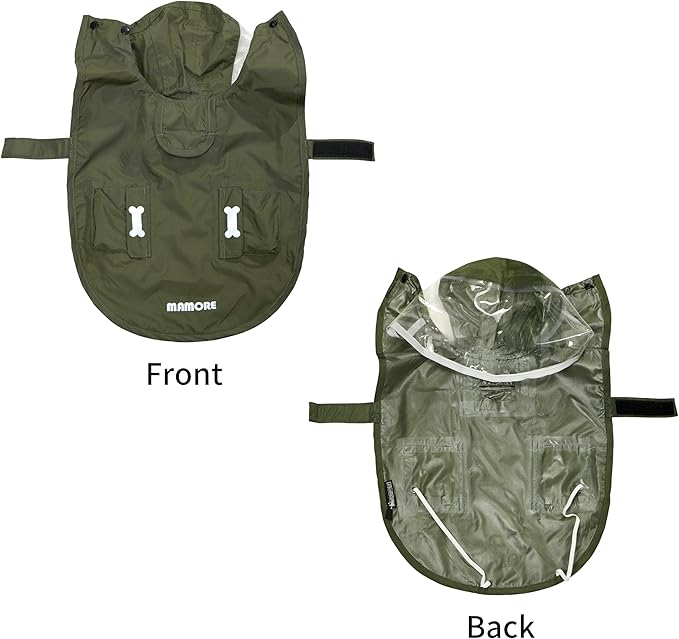 Waterproof Dog Raincoat, Adjustable Reflective Lightweight Pet Rain Clothes with Poncho Hood (Army Green, Large)