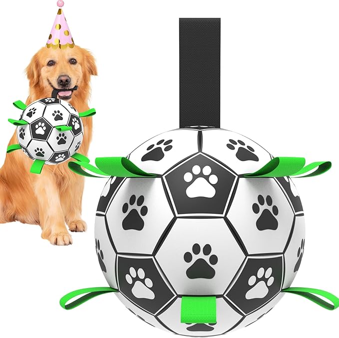 Dog Soccer Ball Toys with Straps, 6'' Interactive Dog Toys for Tug of War, Puppy Birthday Gifts, Dog Tug Toy, Dog Water Toy, World Cup Durable Dog Balls for Small Medium Dogs (6 Inch - Medium)