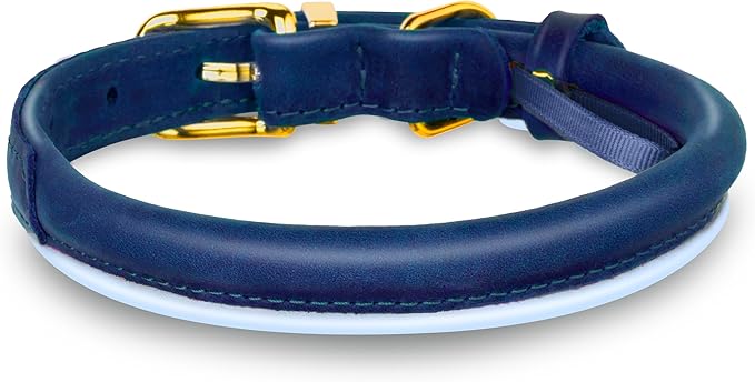 OOPSDOGGY Reflective Rolled Leather Dog Collar Adjustable Soft Padded Pet Collar for Small Medium Large Breed Dogs (Blue, XXS, 7"-9")
