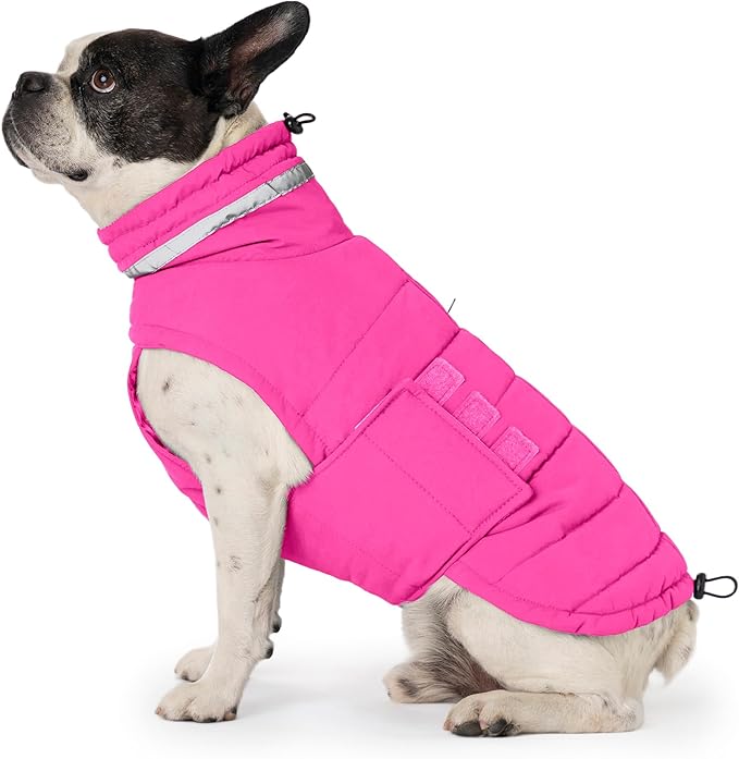 Dog Coat, Waterproof Winter Jacket, Warm Windproof Jacket, Reflective Adjustable Turtleneck Coats for Medium Dogs with Hook & Loop - Pink - M