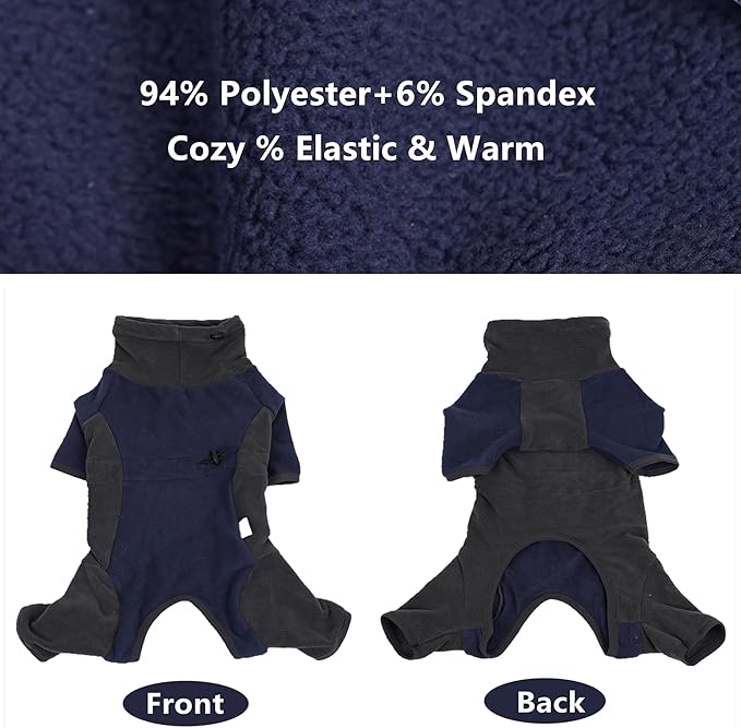 Dog Winter Coat - Warm Fleece Jacket, Windproof Pullover Jumpsuit, Fullbody Pajamas Onesie for Medium Large Dogs (Large, Blue)
